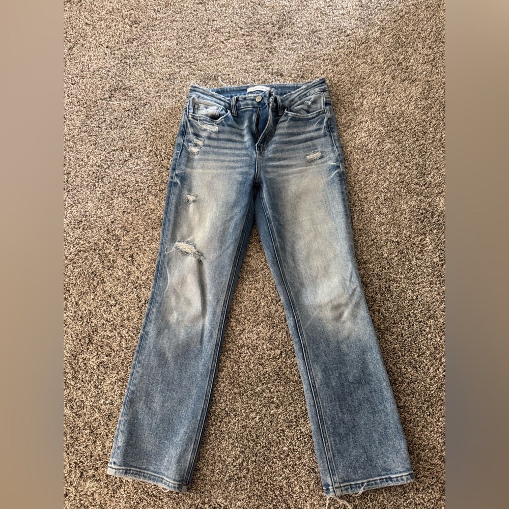 Flying Monkey Blue Straight Leg Jeans with Distressed Details